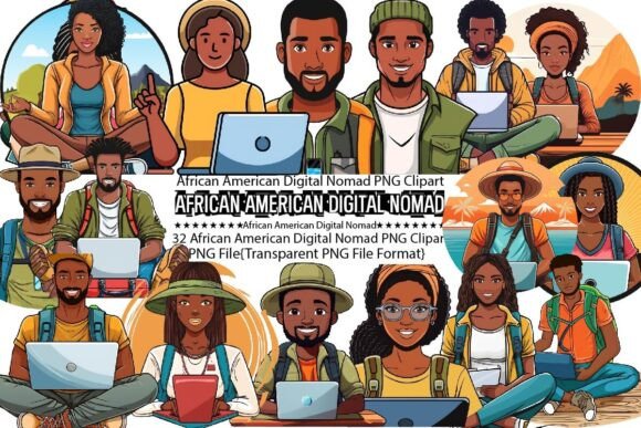 African American Digital Nomad PNG Graphics & Print Templates