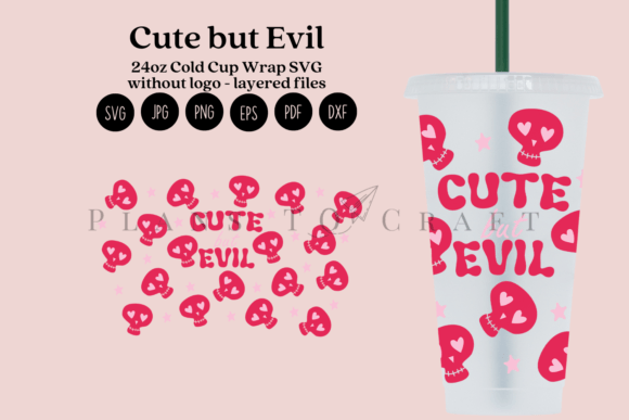Cute but Evil 24oz Cold Cup Tumbler Wrap Graphics
