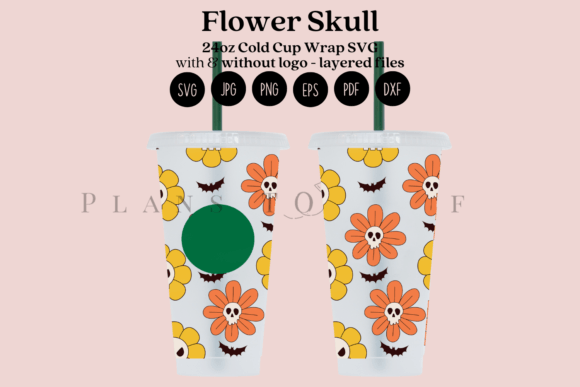 Daisy Skull Halloween 24oz Cold Cup Wrap Graphics