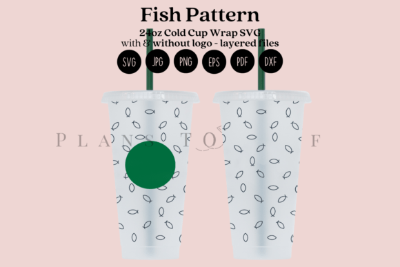 Fish Pattern 24oz Cold Cup Tumbler Wrap Graphics