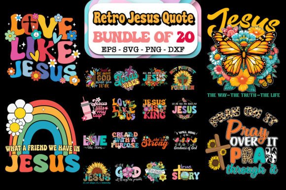 Retro Jesus Quote SVG Bundle: Graphics & Print Templates