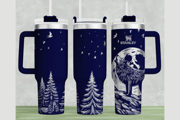 Wolf Howling Stanley 40oz Laser Wrap SVG: Graphics for Tumbler Wraps